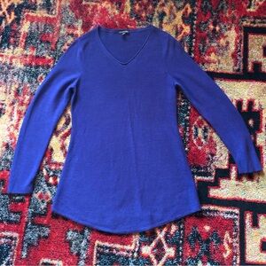 Eileen Fisher Merino Wool Thin Knit V-neck Tunic Sweater PURPLE Sz Medium